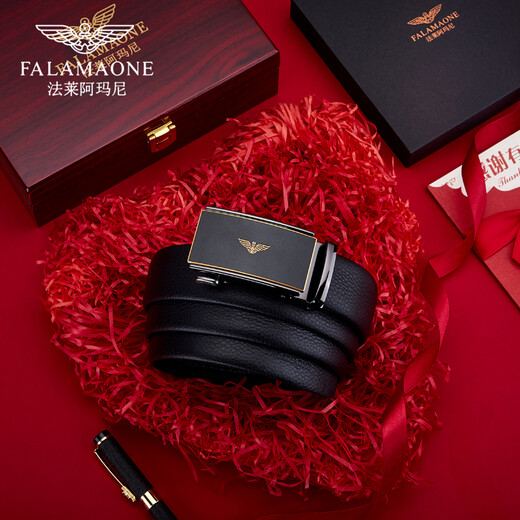 
Falai Armani men's belt, men's genuine leather belt, business fashion Valentine's Day trouser belt, birthday gift for my husband and boyfriend, elegant gun color/solid wood gift box/PD831Q message, height, weight or pants size, default 120cm