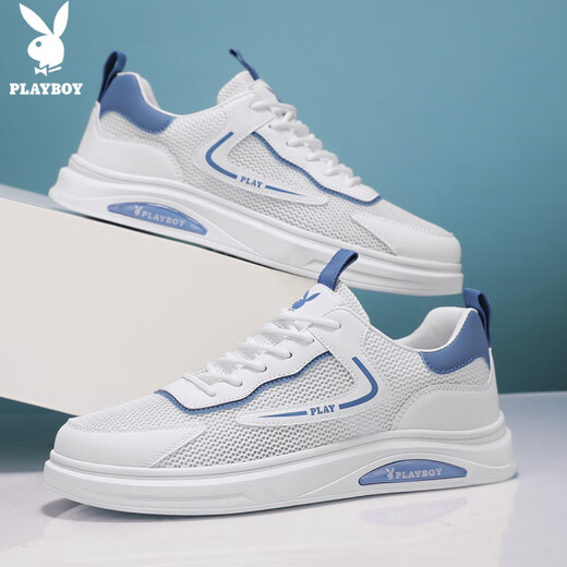 Playboy (playboy) Chaussures décontractées Chaussures masculines 2025 Chaussures d'été Chaussures de panneau de maille pour hommes Boulanges de sport blanc respirant Bailan 42