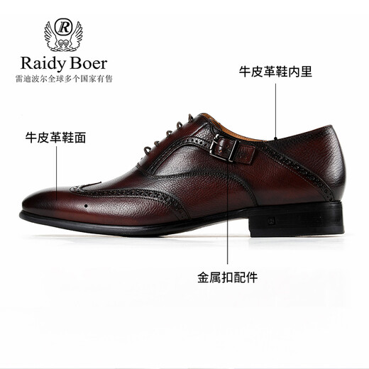 Raidy Boer/雷迪波尔【线上线下同款】男士时尚休闲皮鞋1098-00 咖啡 39