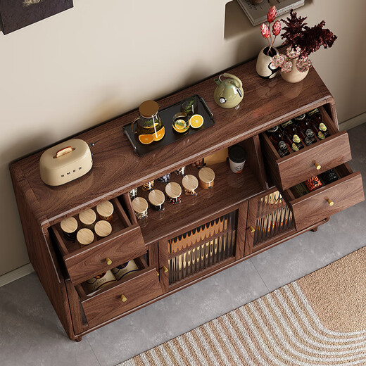 Yueying tung black walnut solid wood sideboard storage cabinet Nordic simple glass door storage cabinet wall-mounted home wine cabinet drawer cabinet black walnut two-door sideboard