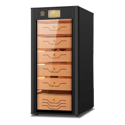 Bulldog cigar cabinet, constant temperature and humidity, ammonia removal, variable frequency compressor, cigar moisturizing, red wine cabinet, humidity control, imported energy-saving box, naked cigarette cabinet with fingerprint lock, WIFI remote VC428, fourth generation PLUS fingerprint password lock WiFi+VC428 black