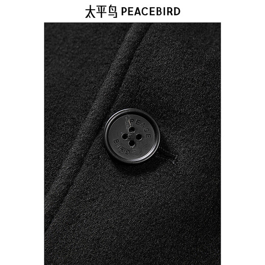 PEACEBIRD Men's Wool Wool Coat Men's Medium Long Black Wool Coat B1AAE4208 Black 1 L