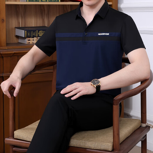 Jetlps dad summer ice silk short sleeve suit new middle-aged and elderly sports suit men's summer quick-drying casual clothes thin 846 dark green XXL [recommended 140-160Jin [Jin equals 0.5 kg]]