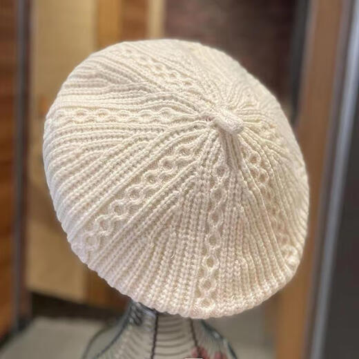 Bijinger beret autumn and winter new Japanese knitted women's spring and autumn casual Korean style Western-style octagonal hat retro milky white-wool beret solid color M (56-58cm)
