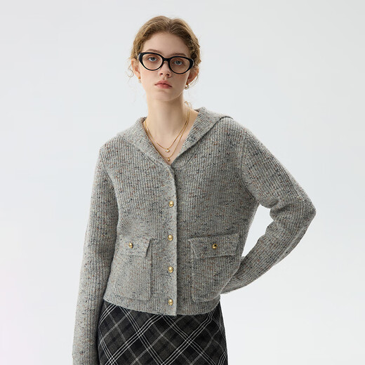 Fan Silan College Style Navy Kragen Wolle Wolle Pullover Frauen 2024 Blumen -Knoblauchpullover Herbst und Winter Neue Stil 14107 Hellblume grau l