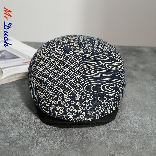 Mr Duck High-End-Baseball-Mütze, modische altmodische Leinen Duckbill Cap, handgefertigter altmodischer Hut, Nationalstil-Hut, gefärbte Blue Presbyterian XL (61-62 cm)