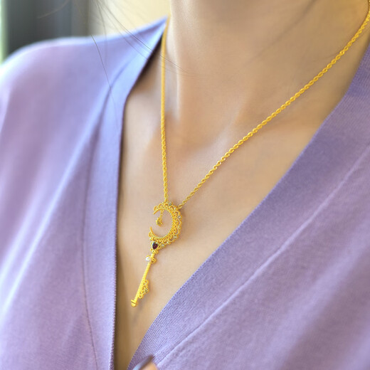 COASZE gold key pendant scepter Xingyue 999 pure gold pearl pure gold necklace pendant style Xingyue scepter