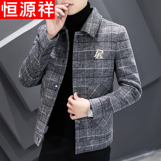 Hengyuanxiang brand high-end men's clothing woolen short coat men's spring and autumn men's thickened jacket autumn and winter casual top JK2903 Khaki L