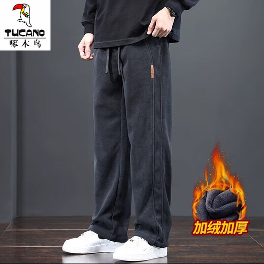 Woodpecker pants men's casual pants spring, autumn and winter new corduroy loose sportswear men's pants plus velvet wide-leg straight pants 509 blue gray plus velvet L /*110-125Jin Jin equals 0.5 kg