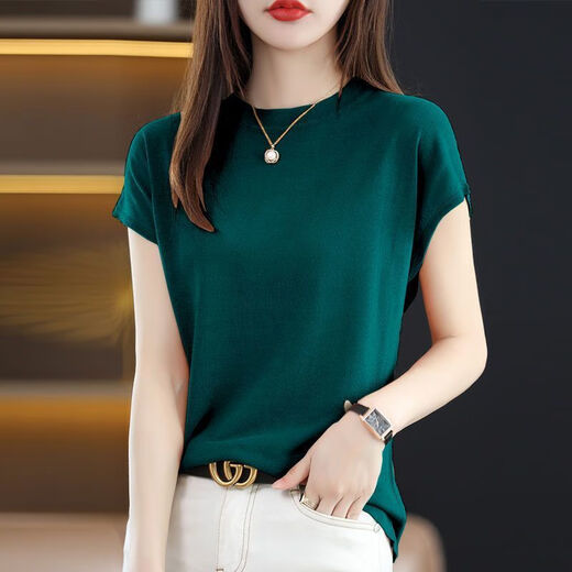 
A middle-aged lady with a simple and elegant appearance for 40-50 years old summer wear 200 Jin [Jin equals 0.5 kg] can wear ice silk sweater for women T-shirt. White 9922 ice cool silk S Recommended 75-95 Jin [Jin equals 0.5 kg]