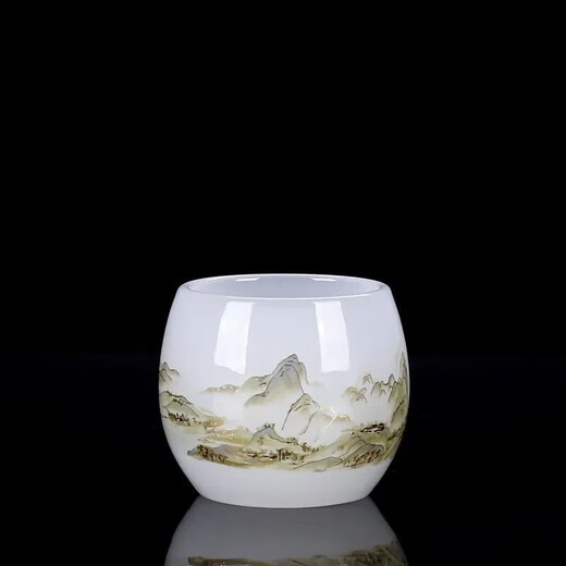 Jingdezhen high-end Qianli Jiangshan light luxury white jade glazed tea set Chinese-style household jade porcelain high-end simple glass tea cup Qianli Jiangshan master cup-white jade