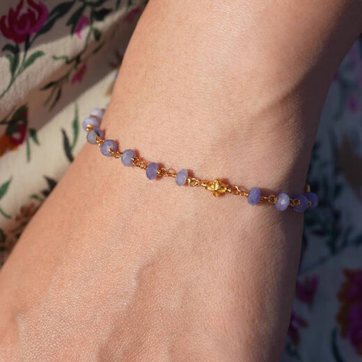 DL 1998 Fat Donglai same style tanzanite bracelet four leaf clover and emerald 925 silver gold plated high color retention micron gold plated tanzanite one size fits all