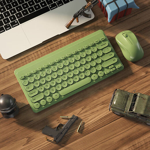 BOW wireless keyboard and mouse set silent desktop office game mini portable ultra-thin keyboard and mouse retro green wireless keyboard