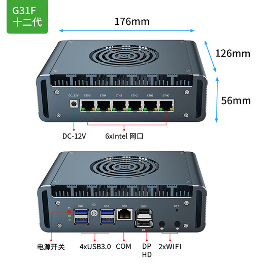 倍控6网口工控机I7-1265U12代I210网卡4G模块LTE扩展嵌入式主机电脑8505 i7-13620h i5-1345u esxi ros G31F I7-1265U 6网2.5G DDR5 