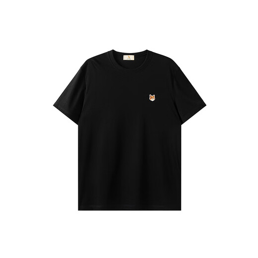 William Fox /Sons New Retro Mode Rejuvenation Flüssigkeit Ammoniak Craft 100% Langer samt-Baumwoll-hautfreundlichem gestricktem Little Fox Sticked Round Neck Kurzärärmelte T-Shirt für Männer Yamamoto Schwarz L /50