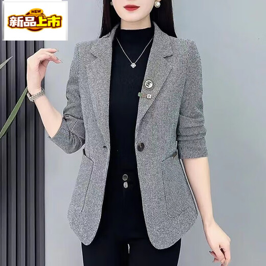 Chudiao Houndstooth Small Suit Jacket Women 2025 New Spring and Autumn Korean Style Casual Douyin Suit Top Brown Color Houndstooth Brooch Randomly Send 4XL Recommended 135-150Jin Jin is equal to 0.5 kg