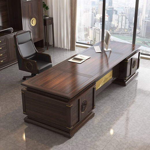 YARXCHEG new Chinese style solid wood boss desk chairman desk ebony wood executive desk solid wood high-end office customized 2.4m executive desk
