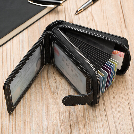 Viney driver's license leather case card holder document bag men's compact first-layer cowhide wallet document holder driving license all-in-one bag large capacity multi-functional document storage bag female black