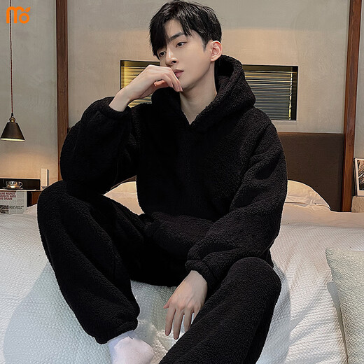 Pyjamas modal en velours d'hiver en velours d'hiver en velours épaissie automne et chauffage à capuche pour hommes d'hiver