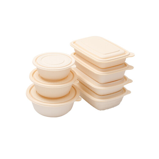 Muranol Disposable Corn Starch Lunch Box Lunch Box Eco-friendly and Biodegradable Takeaway Packed Lunch Box Soup Bowl Starch-based Tableware 500ml Rectangular Single Compartment + Lid (50 Sets)