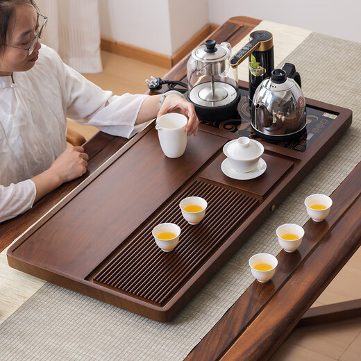 Chenshi tea tray solid wood home Bakelite style office tea set complete set fully automatic Kung Fu tea table kettle integrated Huanghuali color Pinyi 80*43 open style without electrical appliances