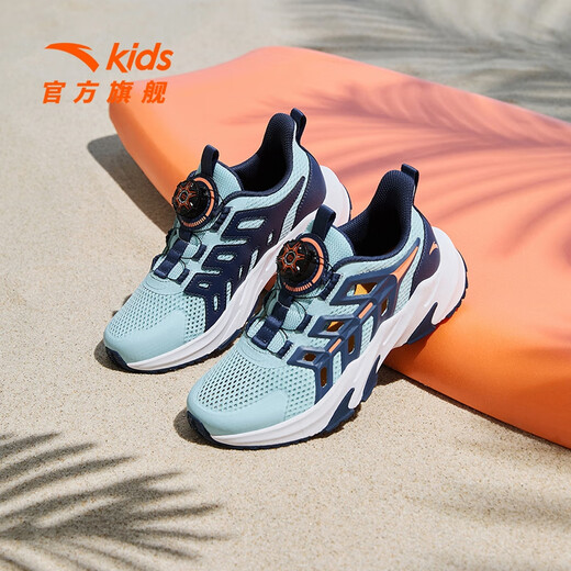 ANTA Children's Sandals Men's Beach Shoes 2026 Summer Baotou Breathable Knob Buttons Physical Education Class Sports Frame Shoes Light Steel Blue/New Ink Blue-1 36