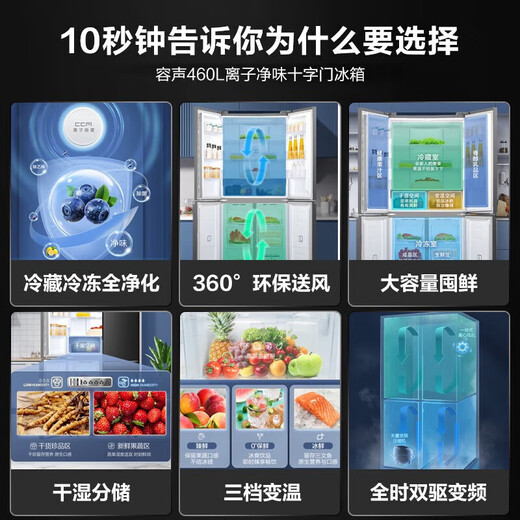 Rongsheng 460L cross-door four-door embedded first-class energy efficiency variable frequency air-cooled frost-free household refrigerator BCD-460WD12FPA Moyun Gray 460L