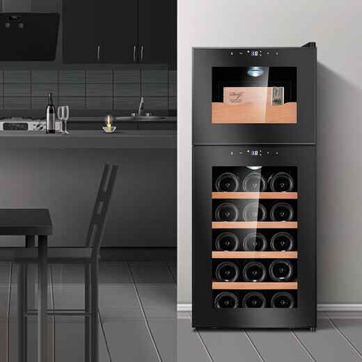 CIGARLOONG 18C cigar cabinet temperature controlled and moisturizing electronic cigar cabinet cigar box double door double temperature double control energy saving silent cigar red wine dual-use cabinet upper cigar and lower red wine dual temperature zone + cedar wood shelf