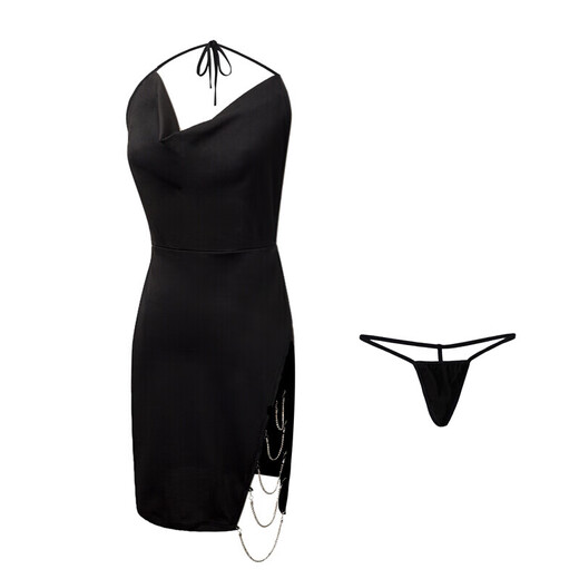 Ji erotische sexy pyjamas Frauen extrem verführerische schwarze Strümpfe Sexy Uniformanzug pervertiertes Maid-Outfit Bunny Girl Paar aufregend [9712 Schwarz] Nachthemd + T-Pants