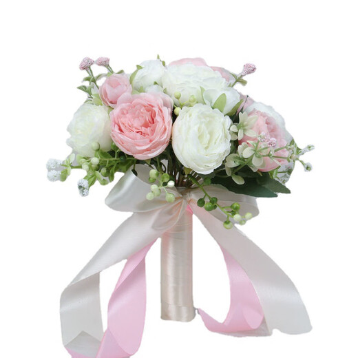 仁善祥手捧花结婚领证手捧花结婚仿真花求婚婚纱摄影拍照道具手捧花 香槟/白色（约10朵）+礼品袋 1束