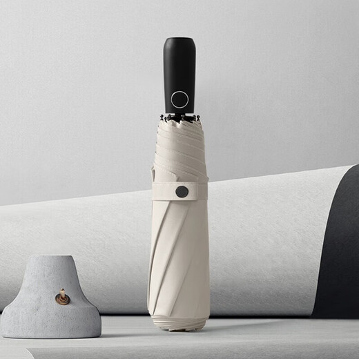 MAYDU Fully Automatic Umbrella Three-fold Large Double Umbrella Windproof Increased Reinforcement Men's Business Folding Fair Umbrella Fully Automatic Double Keel - Milk Tea Color