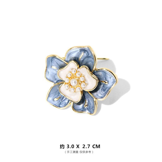 He Niang high-end small fragrance camellia brooch temperament enamel painted flower brooch jacket suit accessories corsage haze blue camellia back brooch