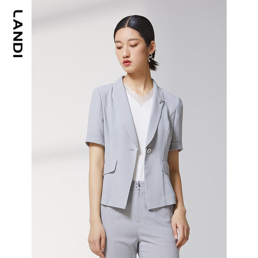 LANDI shopping mall's new summer style light gray short-sleeved small suit jacket for women, thin suit top, light gray S