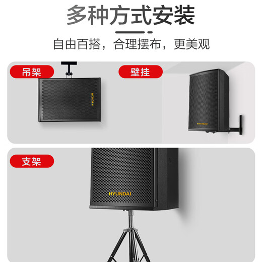 HYUNDAI现代会议室音响系统壁挂家庭KTV蓝牙功放教学培训店铺无线话筒背景音乐舞蹈教室酒吧商场音箱套装 10寸音响2只+功放+一拖四U段麦克风