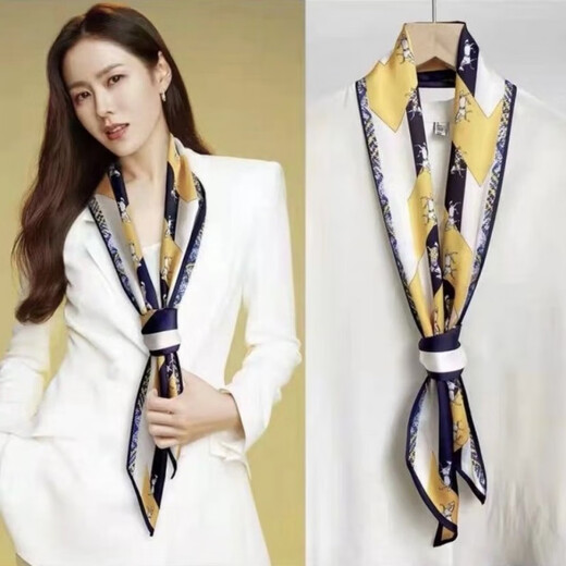 玳琪 韩国气质长条丝巾女春夏时尚新款百搭发带领巾洋气飘带细窄小围巾 13.5*150D字母绿色