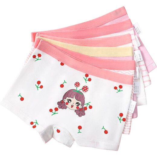 LangSha children's underwear girls boxer type A cotton medium and large children's girl shorts Cherry Princess 6 pack 130