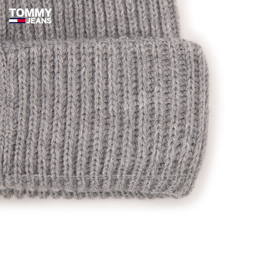 TOMMY JEANS Autumn and Winter Women's Wool Blended Classic Flag Embroidery Outdoor Warm Trendy Cold Hat Knitted Hat 16785 Gray 0IM Single Size (Head Circle 46cm)