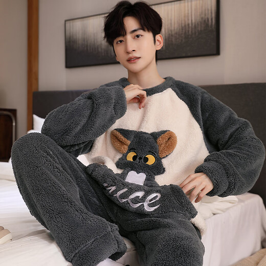 Antarctic Men's Pajamas Men's Autumn and Winter Plus Velvet Thickened Pullover Flannel Home Clothes Can Be Weared Outside Pajamas Cartoon XL