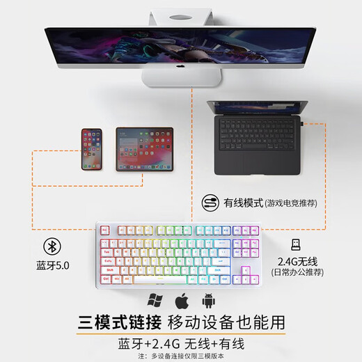 Forward (EWEADN) Z108 Cherry Cherry Mechanical Keyboard 108 Key Wireless Bluetooth Three-Mode Laptop Office Game E-Sports Blue Axis Peripheral Customized Hot-plugable White