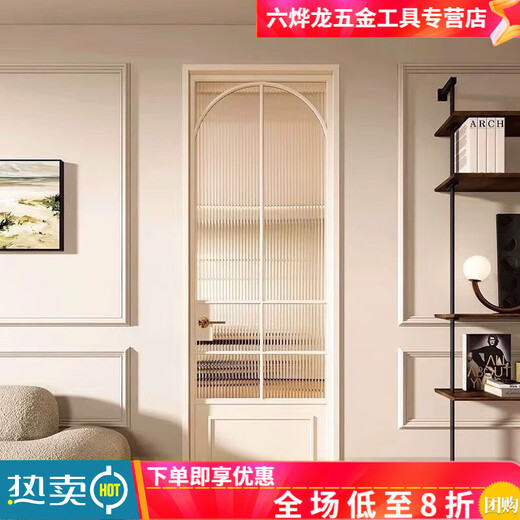 勤凯法式复古厕所门推拉门合金极窄边滑门玻璃门隔断移门卫生间厨房门 法式复古单包厕所门 珐琅白