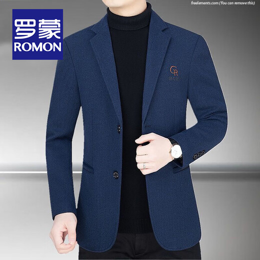 罗蒙（ROMON）西装男士中年小西服男时尚男装春秋装商务休闲外套男衣服夹克男 2017藏蓝色 170(105-120斤穿)