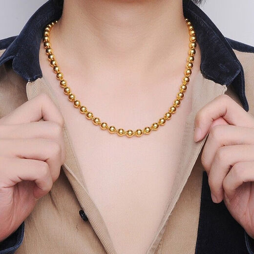 BXE999 pure gold pure silver gold clad with silver gold Buddha pearl light beads gold beads round bead necklace men's domineering light pearl necklace 8MM about 82 grams gold clad with silver material