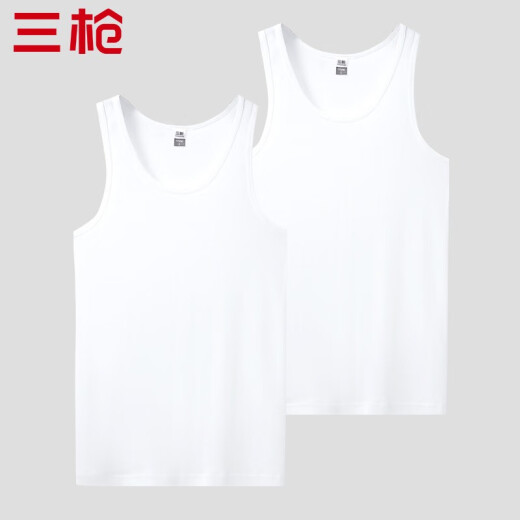Three Guns [2 Pieces] Pure Cotton Vest Men's Thin Round Neck Bottoming Can Be Weared Highly Elastic Sports Fitness Men's Undershirt White + White (Type A 100% combed cotton) 175/95 (XL)