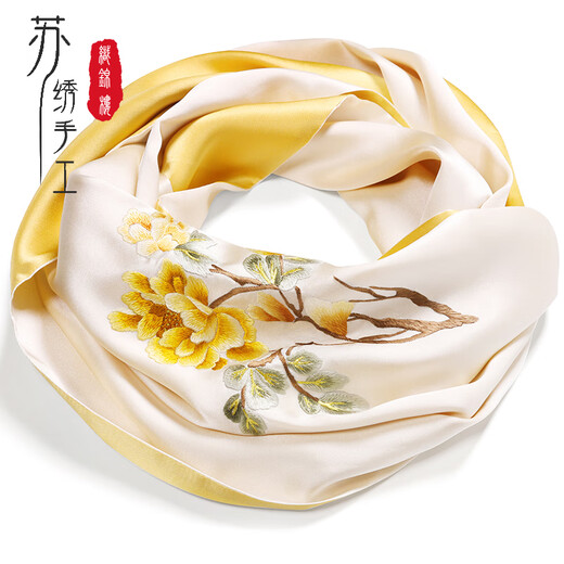 织锦楼真丝丝巾女桑蚕丝苏州手工刺绣围巾送礼苏绣丝绸外搭小披肩礼盒装