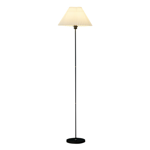 Senfan retro floor lamp living room bedroom vertical lamp Internet celebrity atmosphere lamp ins style pleated sofa bedside corner lamp 0508 black lamp pole-beige lampshade infinite dimming