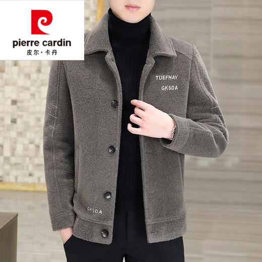 Pierre Cardin high-end brand men's woolen jacket men's short autumn and winter cotton and thick woolen jacket men's Korean casual tops slim winter knitted 8222 black cotton cotton thickened 3XL 150-165Jin Jin equals 0.5 kg