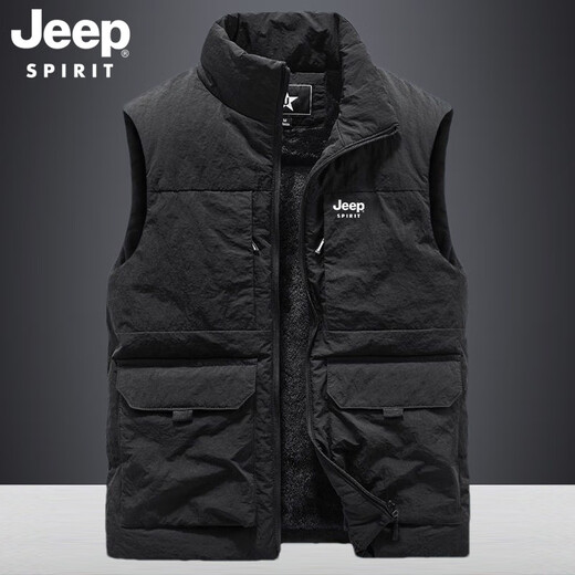 JEEP SPIRIT Outdoor Jeep Vest Men's Autumn and Winter Multi-Pocket Vest Loose Large Size Men's Fishing Vest Men's Jacket Mountaineering Wear Khaki 2XL