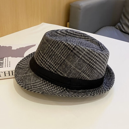 Nozhi Meng Autumn and Winter Small Brim Top Hat Men's Retro Plaid Jazz Hat Elegant Stage Performance Hat Retro Gentleman Hat NA051 Black and White Check Average Pier Girth 58cm