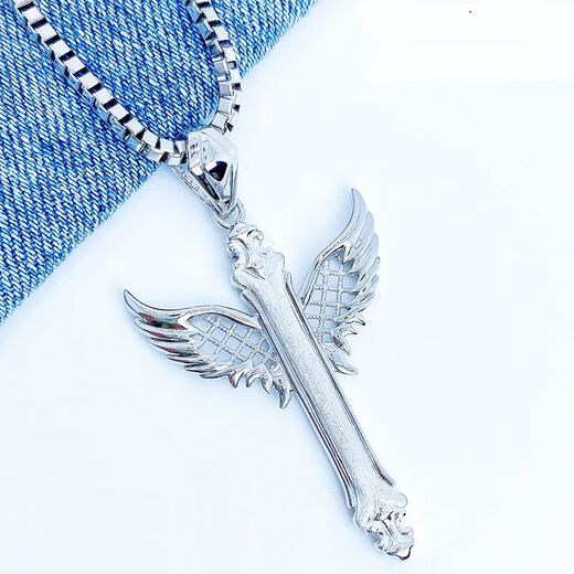 Cuibaofu Jewelry pt950 platinum angel wings wings real gold brushed polished platinum men's pendant plain gold 19.03 grams wide 30mm with buckle 55mm with leather cord