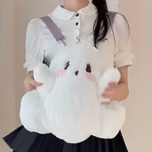 Yoze New Ghost Kid Backpack Female Personalized Doll Plush Doll Bag Japanese Cute Girl Cartoon Backpack White